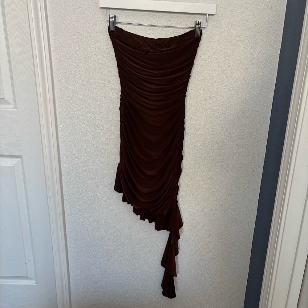 Windsor Chocolate Asymmetrical Ruched Dress